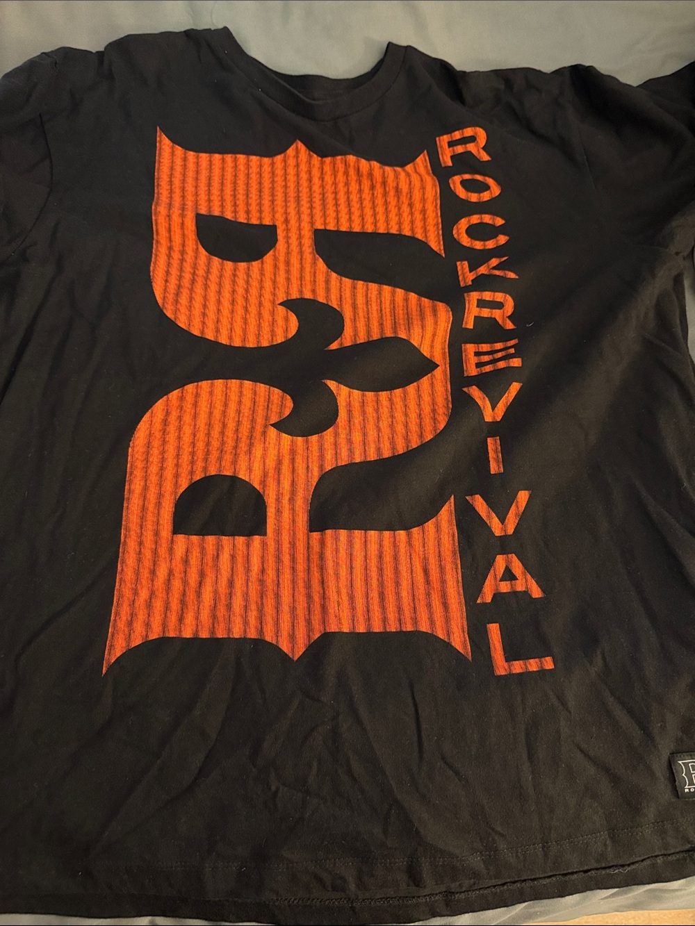Rock Revival Black Short-Sleeve Tee with Bold Orange Logo